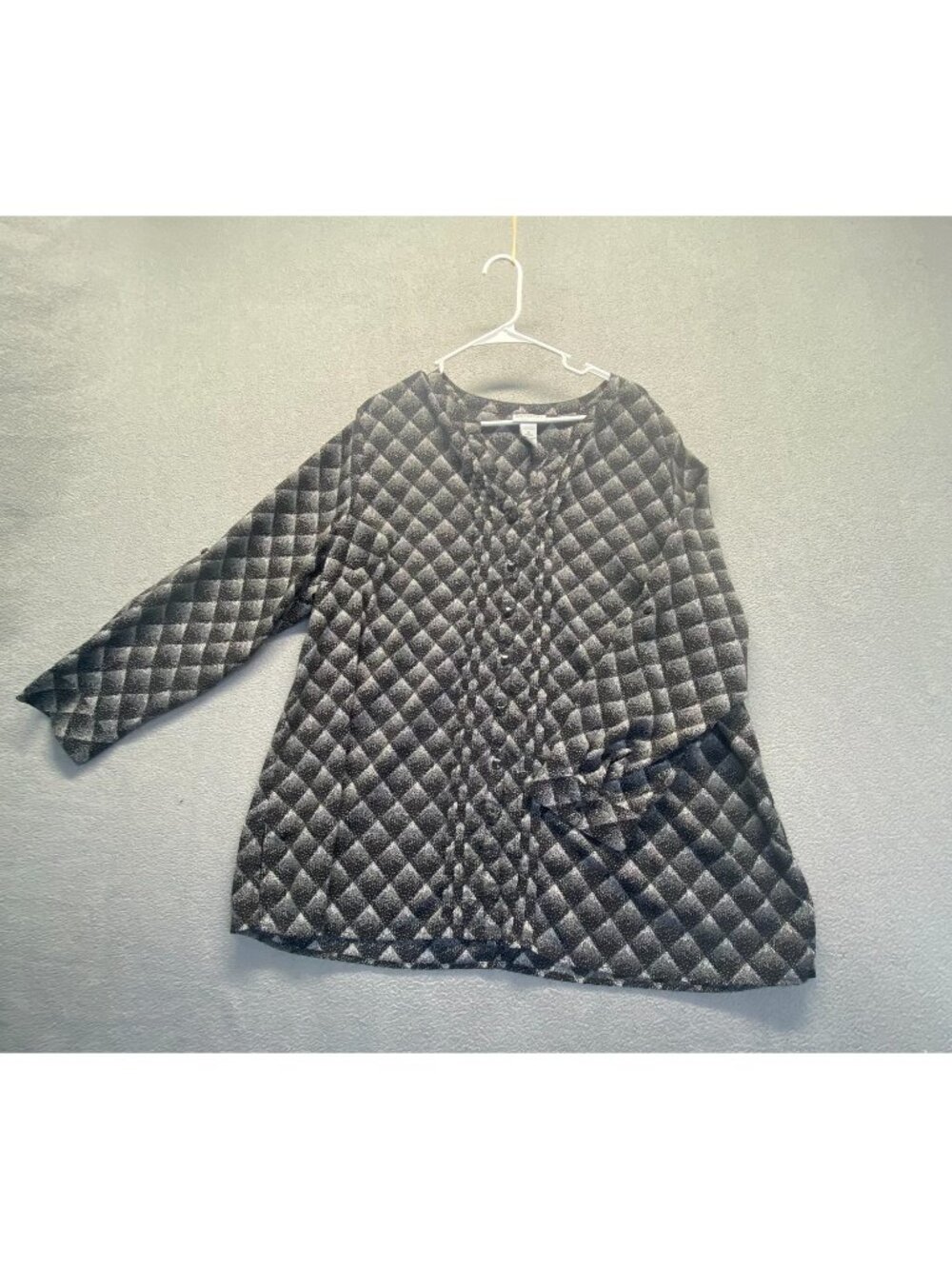 Catherines Blouse Top Tunic Button Up Roll Tab Sleeve Black White 1X  18/20W‎